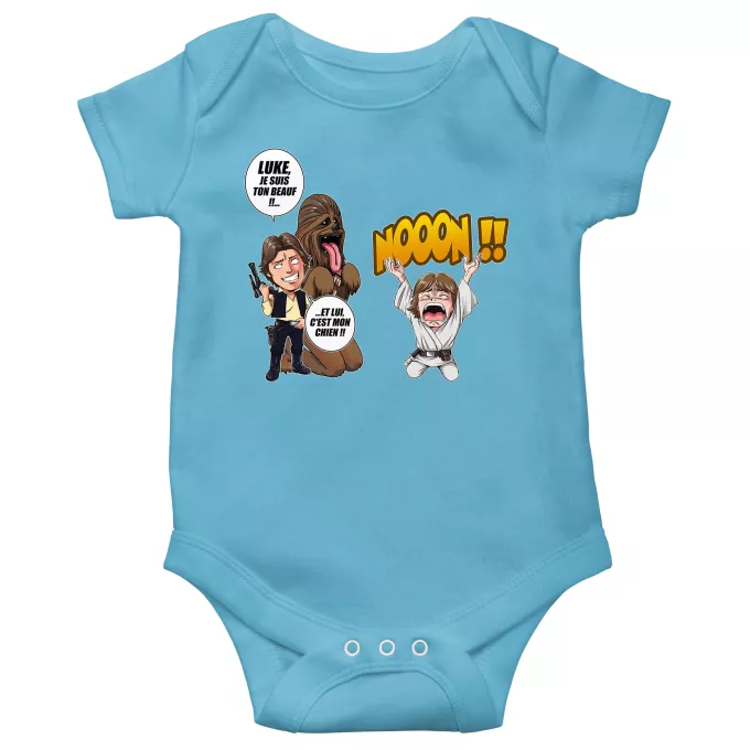 Body bébé manches courtes (garçons) Parodie Star Wars Luke Life Episode III : Un beauf carrément beauf :) - Luke Skywalker, Chewbacca, Han Solo