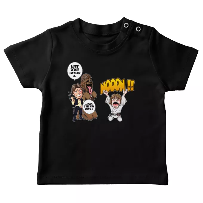 T-shirts bébé Parodie Star Wars Luke Life Episode III : Un beauf carrément beauf :) - Luke Skywalker, Chewbacca, Han Solo