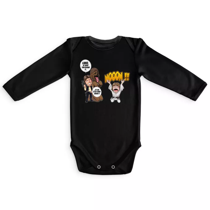 Body bébé manches longues Parodie Star Wars Luke Life Episode III : Un beauf carrément beauf :) - Luke Skywalker, Chewbacca, Han Solo