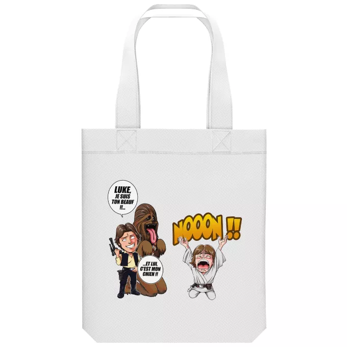 Sac Tote Bag en coton Bio Parodie Star Wars Luke Life Episode III : Un beauf carrément beauf :) - Luke Skywalker, Chewbacca, Han Solo