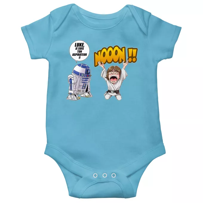 Body bébé manches courtes (garçons) Parodie Star Wars Luke Life Episode V : un robot...ménager !! - Luke Skywalker, R2-D2