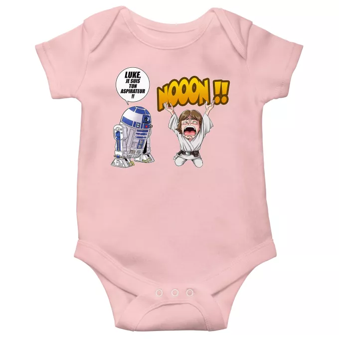 Body bébé manches courtes (Filles) Parodie Star Wars Luke Life Episode V : un robot...ménager !! - Luke Skywalker, R2-D2