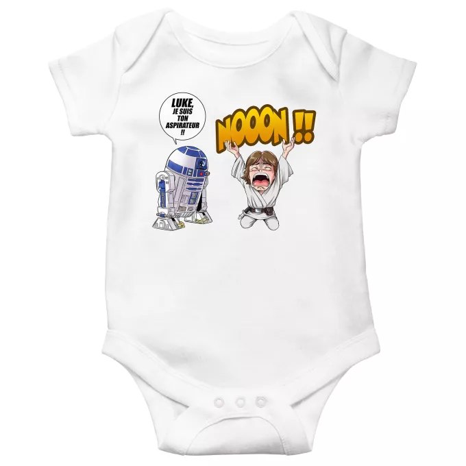 Body bébé manches courtes Parodie Star Wars Luke Life Episode V : un robot...ménager !! - Luke Skywalker, R2-D2