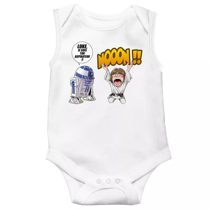 Body bébé sans manches Parodie Star Wars Luke Life Episode V : un robot...ménager !! - Luke Skywalker, R2-D2