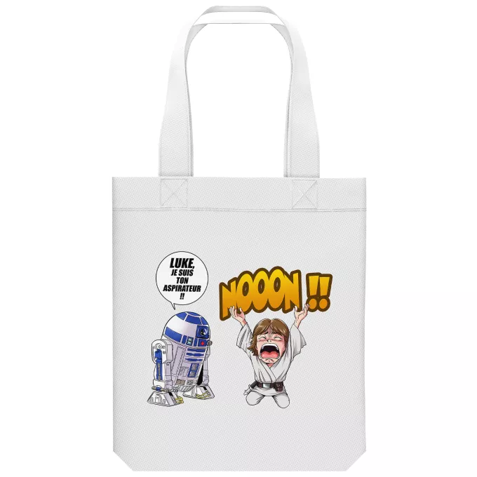Sac Tote Bag en coton Bio Parodie Star Wars Luke Life Episode V : un robot...ménager !! - Luke Skywalker, R2-D2