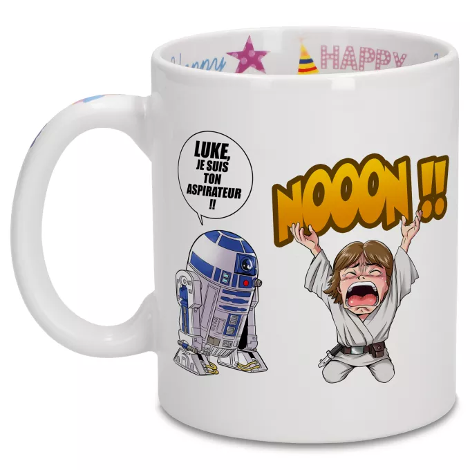 Mugs Anniversaire Parodie Star Wars Luke Life Episode V : un robot...ménager !! - Luke Skywalker, R2-D2