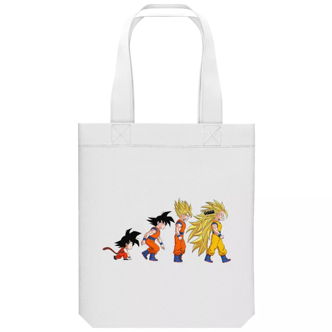 Saco (Tote Bag) de algodão orgânico Paródia Dragon Ball Z - DBZ Son Goku - A Teoria da Evolução Saiyajin