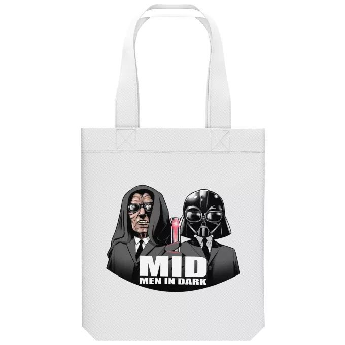 Saco (Tote Bag) de algodão orgânico Paródia Guerra das Estrelas Darth Vader e Palpatine X MIB: Homens de Negro