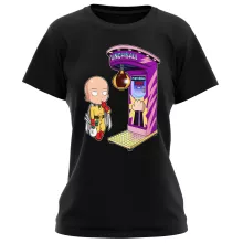 One-Punch Man parodi Svart T-shirt för kvinnor- Saitama (Högklassig T-shirt - Tryckt i Frankrike - Ref : 912)