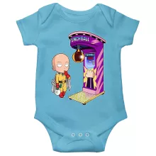One-Punch Man parodi Blå Body baby korta ärmar (pojkar) - Saitama (Högklassig Body Baby - Tryckt i Frankrike - Ref : 912)