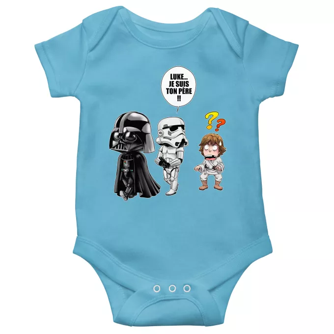 Body bébé manches courtes (garçons) Parodie Star Wars Luke...Je suis ton père !! - Dark Vador, un Storm Trooper