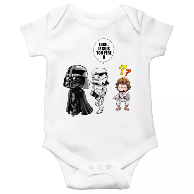 Body bébé manches courtes Parodie Star Wars Luke...Je suis ton père !! - Dark Vador, un Storm Trooper