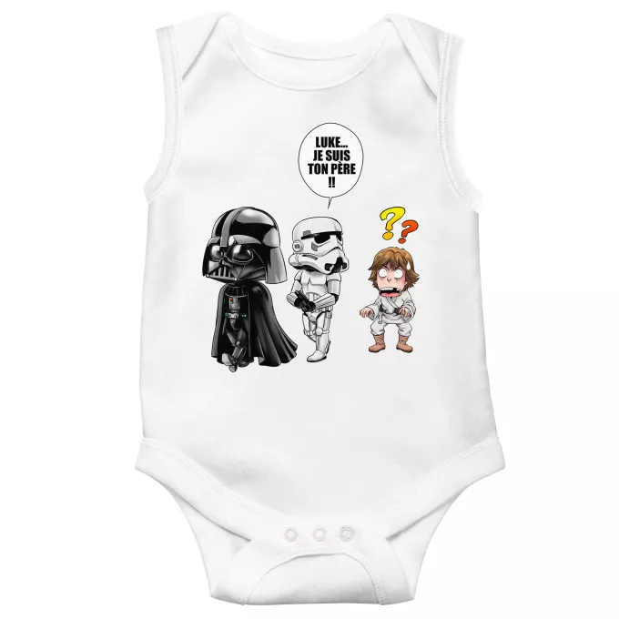 Body bébé sans manches Parodie Star Wars Luke...Je suis ton père !! - Dark Vador, un Storm Trooper