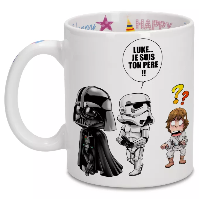 Mugs Anniversaire Parodie Star Wars Luke...Je suis ton père !! - Dark Vador, un Storm Trooper