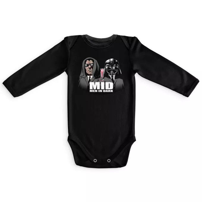 Body bebé de manga larga Parodia Star Wars Dark Vader, Dark Sidious X MIB: Hombres de negro