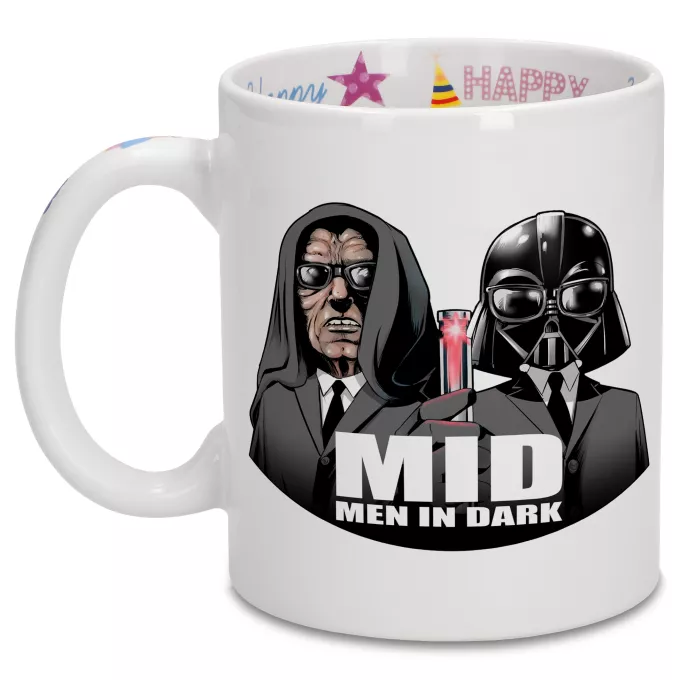 Födelsedagsmuggar Parodi Stjärnornas krig Darth Vader och Darth Sidious X Men in Black