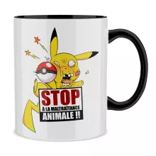 Mug Pikachu « Stop à la Maltraitance animale !! » – Parodie Pokémon