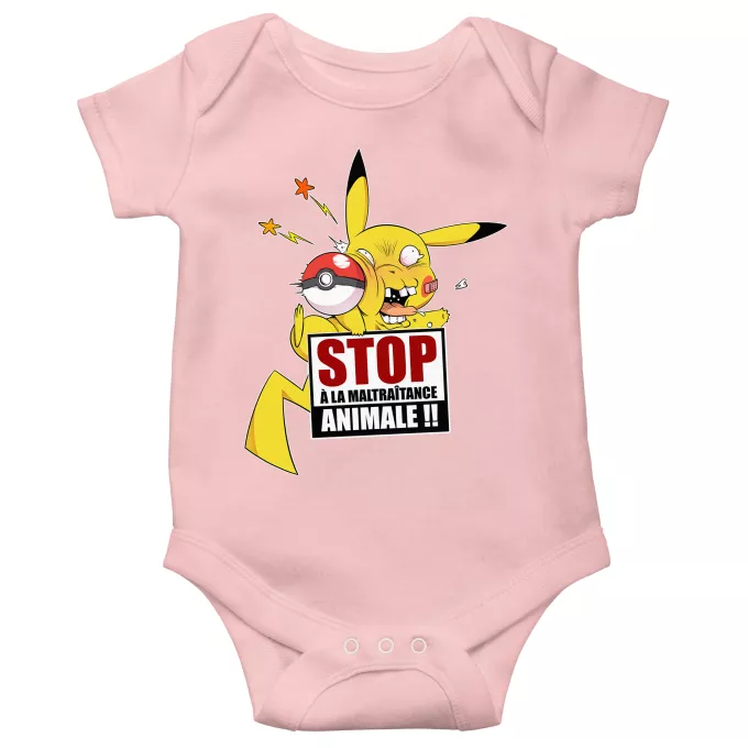 Body bébé manches courtes (Filles) Parodie Pokémon Stop à la Maltraitance animale !! - Pikachu