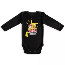 Body bébé manches longues Pikachu « Stop à la Maltraitance animale !! » – Parodie Pokémon
