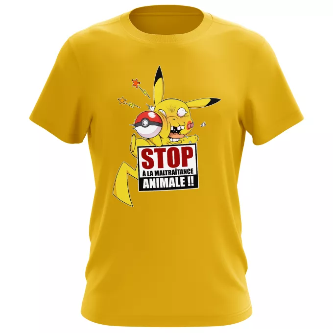T-shirts Hommes Parodie Pokémon Stop à la Maltraitance animale !! - Pikachu