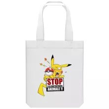 totebag Pikachu « Stop à la Maltraitance animale !! » – Parodie Pokémon