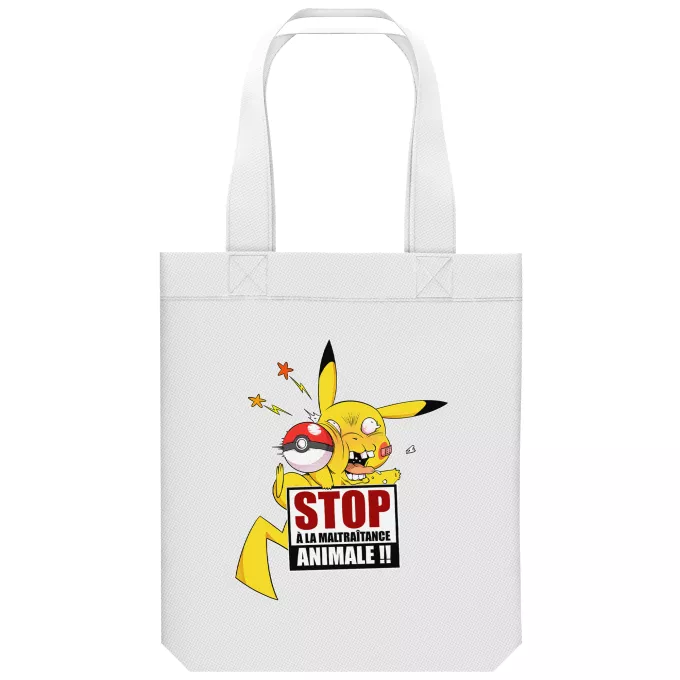 Sac Tote Bag en coton Bio Parodie Pokémon Stop à la Maltraitance animale !! - Pikachu