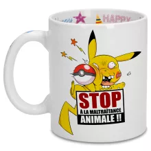 Mug Pikachu « Stop à la Maltraitance animale !! » – Parodie Pokémon