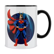 My Hero Academia parodi Mugg med färgad handtag och inredning (Svart) - All Might X Stålmannen (Högklassig Mugg - Tryckt i Frankrike - Ref : 925)