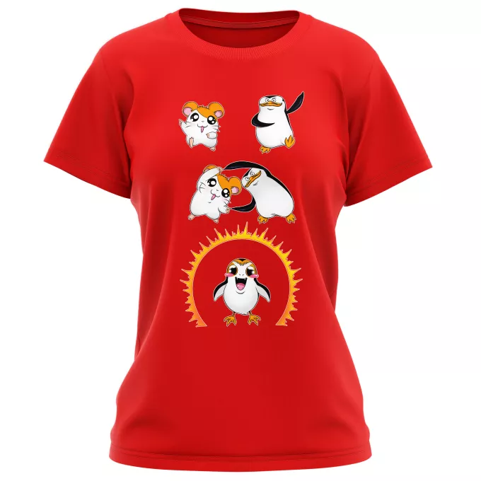 Vrouwen T-Shirts Parodie Star Wars Porg van Star Wars en Penguins of Madagascar en Hamtaro