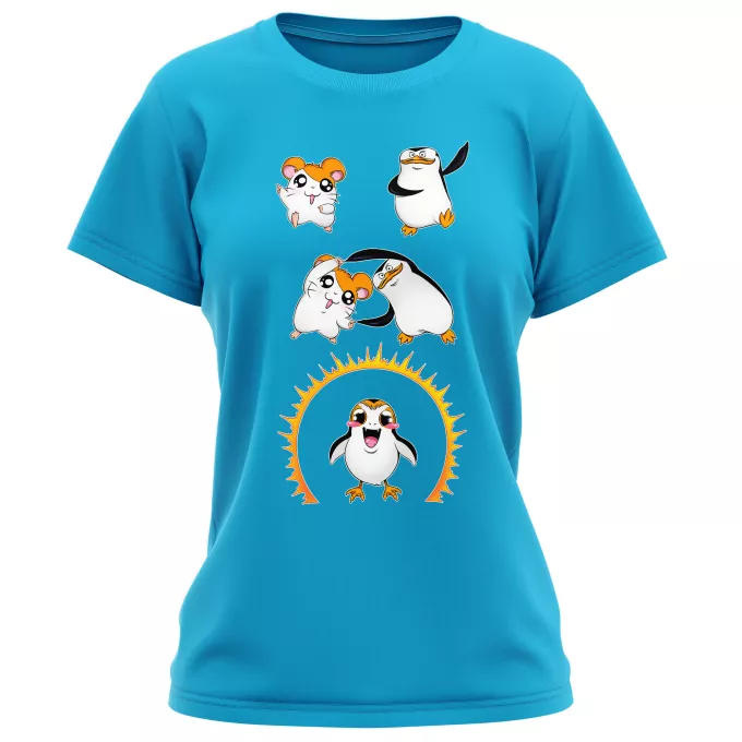Kvinnor T-shirts Parodi Stjärnornas krig Porg från Star Wars och Penguins of Madagascar och Hamtaro