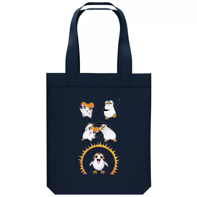 Bolsa (Tote Bag) de algodón orgánico Parodia Star Wars Porg de Star Wars y Los pingüinos de Madagascar y Hamtaro