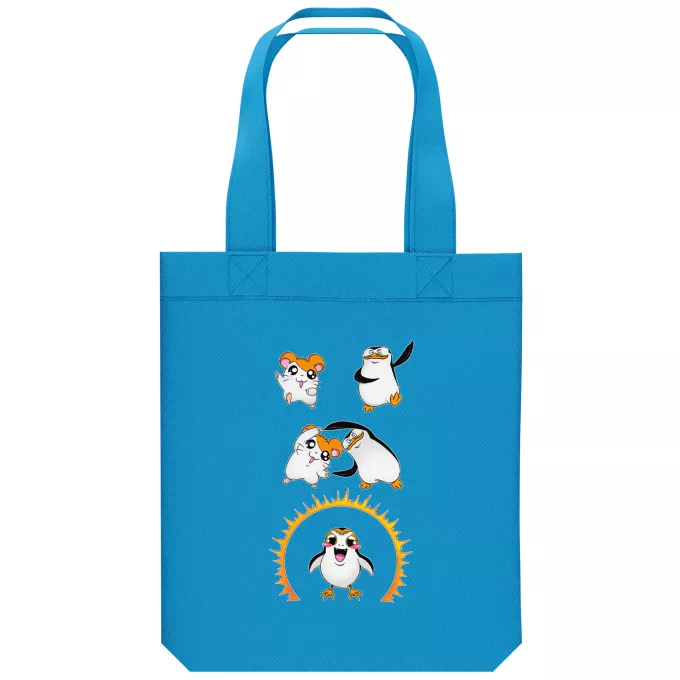 biologisch katoenen draagtas (Tote Bag) Parodie Star Wars Porg van Star Wars en Penguins of Madagascar en Hamtaro