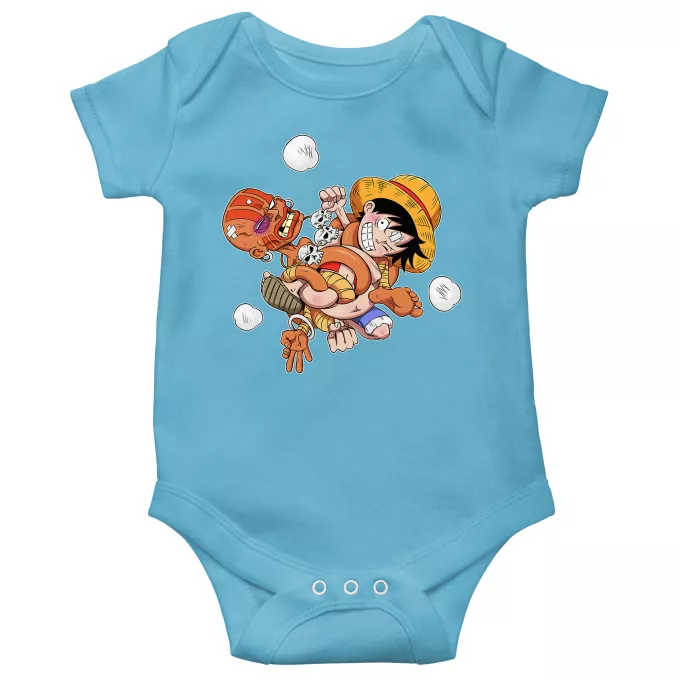 Body bébé manches courtes (garçons) Parodie One Piece Baston élastique - Luffy, Dhalsim