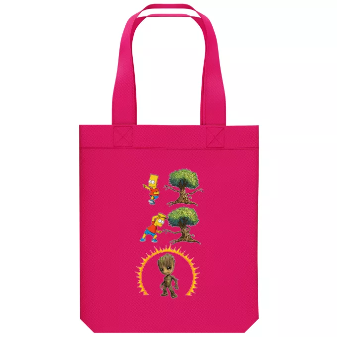 Sac Tote Bag en coton Bio Parodie Les Simpsons Fusion végétale - Groot, Bart Simpson
