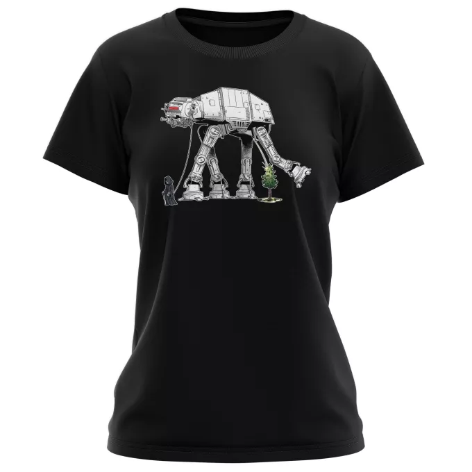 T-shirts Femmes Parodie Star Wars Promenade impériale... - Empereur Palpatine aka Dark Sidious, son robot chien AT-AT