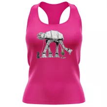 Star Wars Lustiges Fuchsienrosa Damen Tank Top - Darth Sidious aka Emperor Palpatine und die AT-AT Robot (Star Wars Parodie signiert OKIWOKI - Hochwertiges Tank Top - Ref : 939)