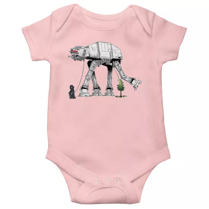Body bébé manches courtes (Filles) Parodie Star Wars Promenade impériale... - Empereur Palpatine aka Dark Sidious, son robot chien AT-AT