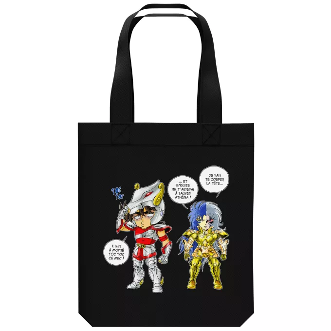 Sac Tote Bag en coton Bio Parodie Saint Seiya Une histoire de dingue... - Seiya de Pégase, Saga chevalier d'or des Gémeaux