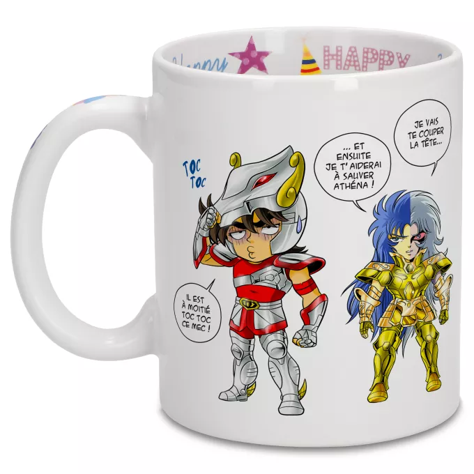 Mugs Anniversaire Parodie Saint Seiya Une histoire de dingue... - Seiya de Pégase, Saga chevalier d'or des Gémeaux