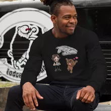 Han Solo Pullover “Han Solo und Chewbacca SD Karikaturen und Das Falcon Millenium Mini Drone” – Parodie auf Star Wars
