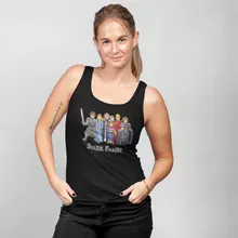 Eddard Vrouwen Tank Top “Eddard, Catelyn, Robb, Sansa, Arya, Brian, Rickon en Tony Stark (Robert Downey Jr Caricature)” – Game of Thrones parodie