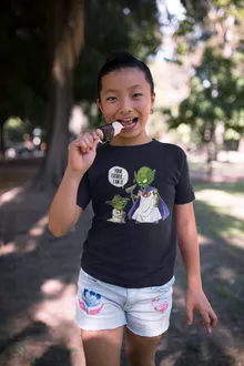 Maglietta per bambine e ragazze Yoda “Yoda e Dio” – Parodia dei Star Wars