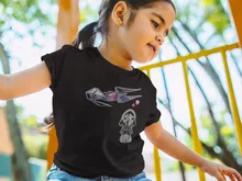 Kylo Ren SD Caricature Girls Kids T-shirt “Kylo Ren SD Caricature and his TIE Silence Mini Drone” – Star Wars parody