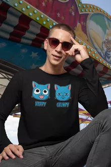 Happy Långärmad T-Shirts “Happy och den Grumpy Cat” – Parodi Fairy Tail