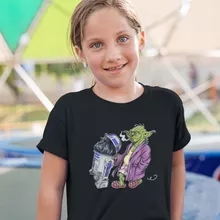 Maglietta per bambine e ragazze R2-D2 “R2-D2 e Yoda” – Parodia dei Star Wars