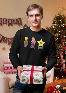 Mario Langarm T-Shirt – Parodie auf Super Mario