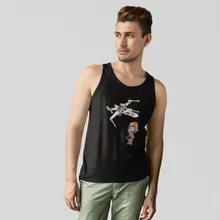 Cartoon SD Luke Skywalker Heren tanktop “Cartoon SD Luke Skywalker en X-Wing Mini Drone” – Star Wars parodie