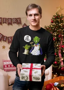 Yoda Langarm T-Shirt “Yoda von Star Wars und Gott von DBZ” – Parodie auf Star Wars