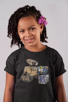 Wall-E Mädchen Kinder T-Shirt “Wall-E, Grendizer und R2-D2” – Parodie auf Star Wars