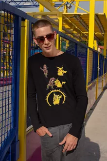 Pikachu Langarm T-Shirt “Pikachu und Sherlock Holmes” – Parodie auf Pokémon